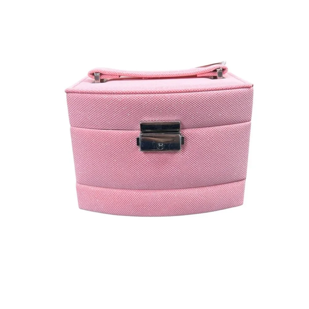 Jewelry storage organizer box with Mirror Pink giftable rings watches necklace